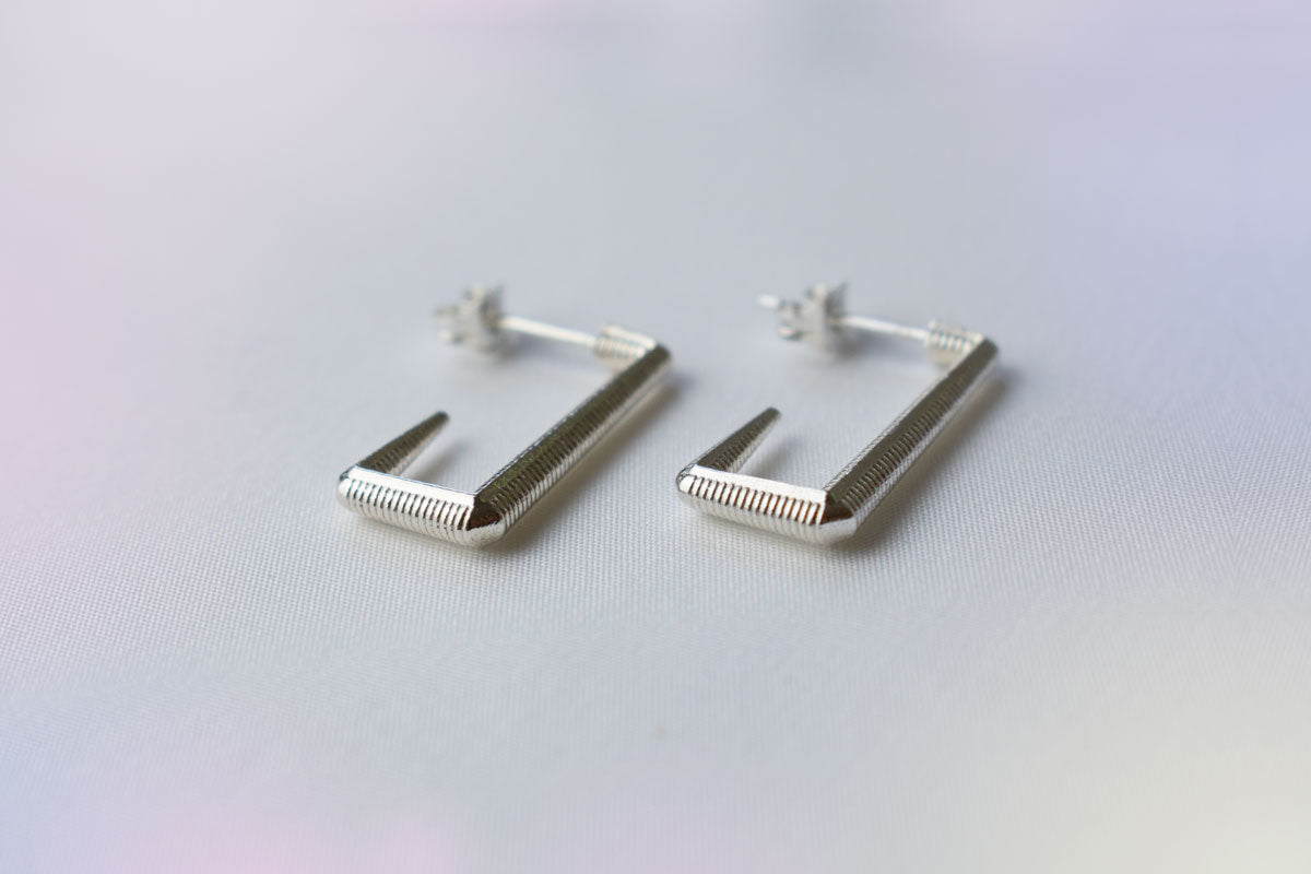 Medium Angled Hoops silver